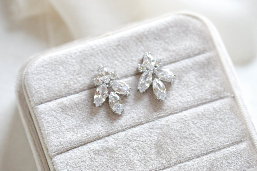 Rose gold Cubic Zirconia stud Bridal earrings - DIVINE - Treasures by Agnes