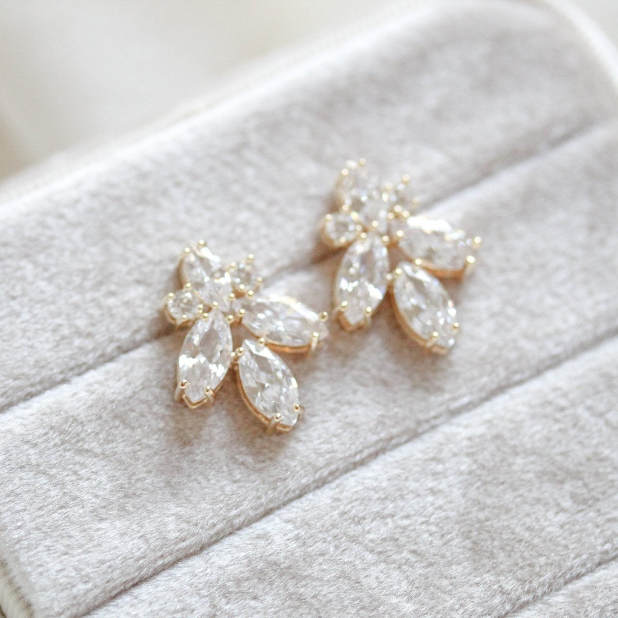 Gold Cubic Zirconia stud Bridal earrings - DIVINE - Treasures by Agnes