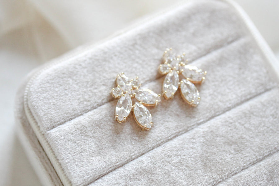 Rose gold Cubic Zirconia stud Bridal earrings - DIVINE - Treasures by Agnes