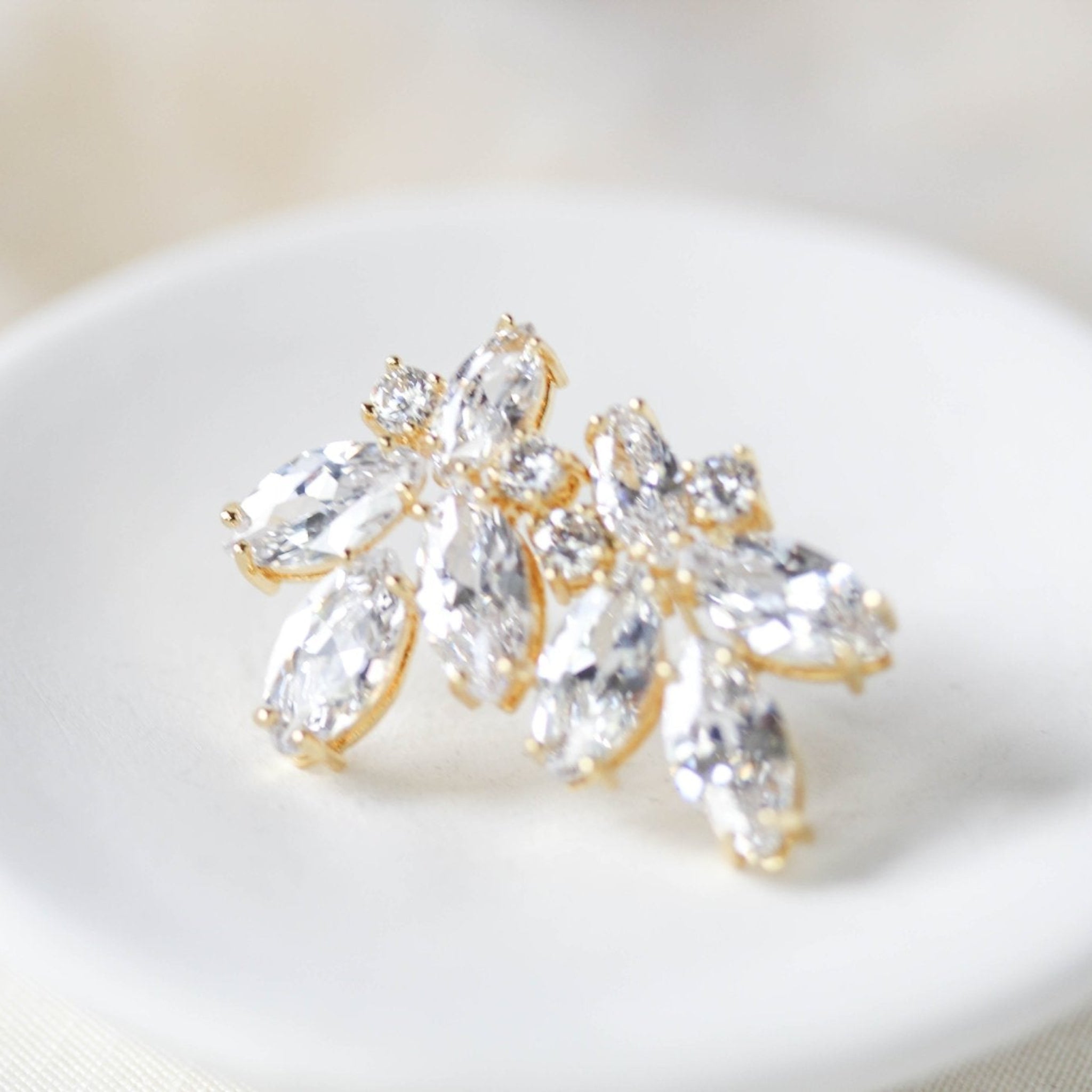 Gold Cubic Zirconia stud Bridal earrings - DIVINE - Treasures by Agnes