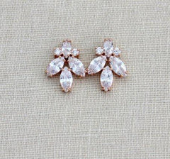 Rose gold Cubic Zirconia stud Bridal earrings - DIVINE - Treasures by Agnes