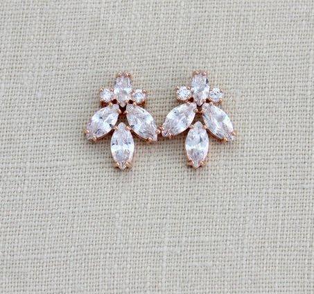 Rose gold Cubic Zirconia stud Bridal earrings - DIVINE - Treasures by Agnes