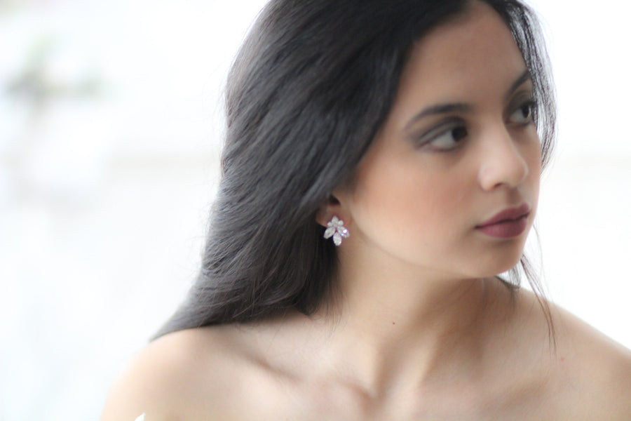 Rose gold Cubic Zirconia stud Bridal earrings - DIVINE - Treasures by Agnes