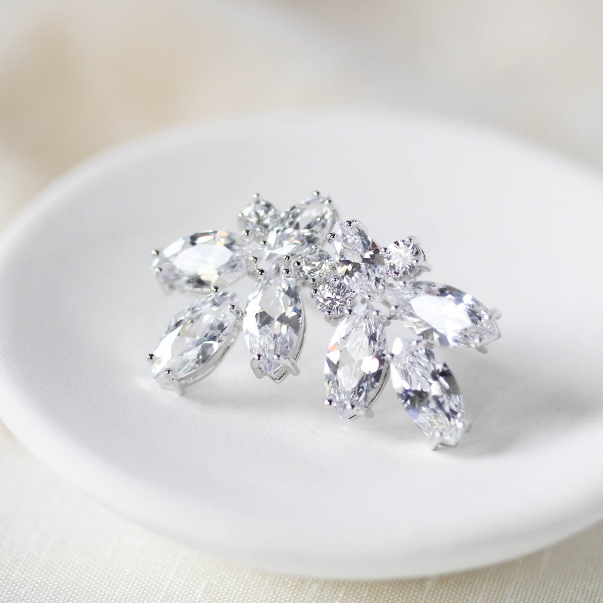 Silver Cubic Zirconia stud Bridal earrings - DIVINE - Treasures by Agnes