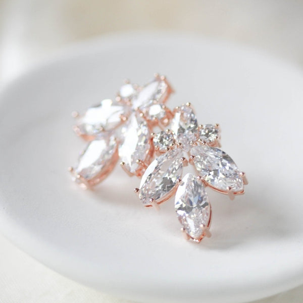 Rose gold Cubic Zirconia stud Bridal earrings - DIVINE - Treasures by Agnes