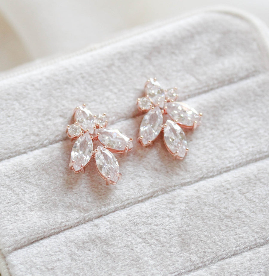 Rose gold Cubic Zirconia stud Bridal earrings - DIVINE - Treasures by Agnes