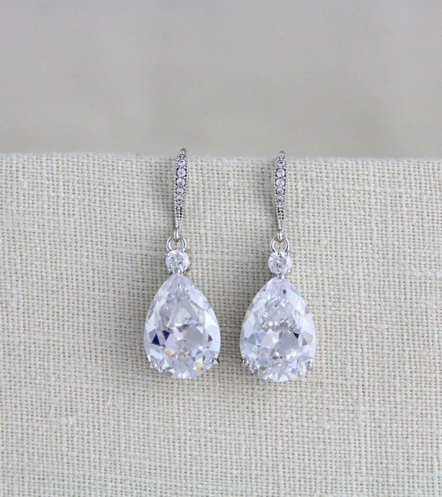 Rose gold Cubic Zirconia teardrop bridal earrings - PEYTON - Treasures by Agnes