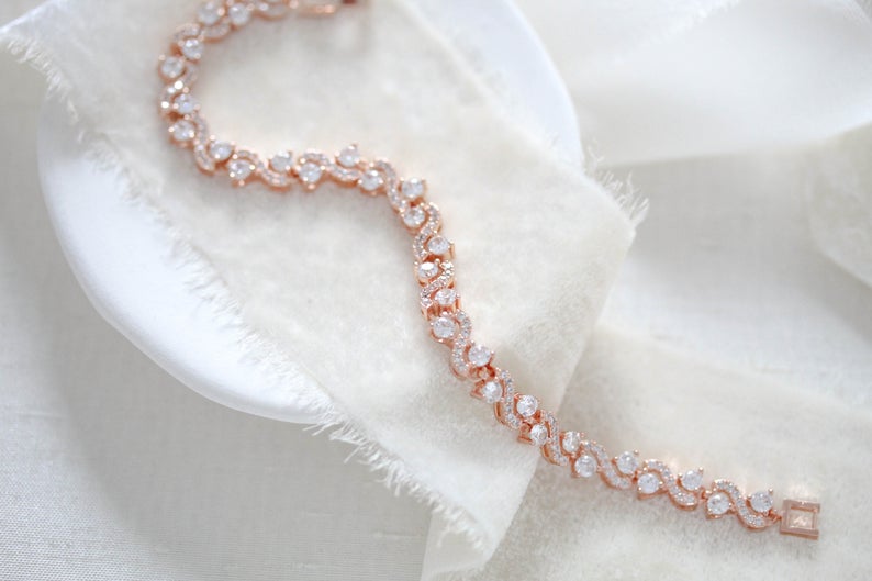 Rose gold cubic zirconia wedding tennis bracelet - HADLEY - Treasures by Agnes