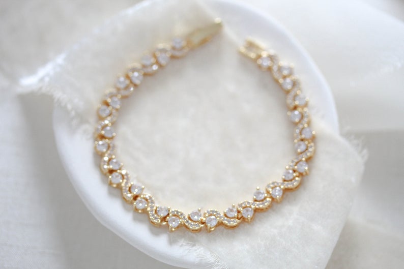 Rose gold cubic zirconia wedding tennis bracelet - HADLEY - Treasures by Agnes