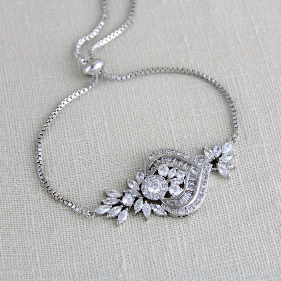 Rose gold CZ Bridal bracelet, Adjustable slide bracelet - EMMA - Treasures by Agnes