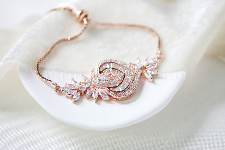 Rose gold CZ Bridal bracelet, Adjustable slide bracelet - EMMA - Treasures by Agnes