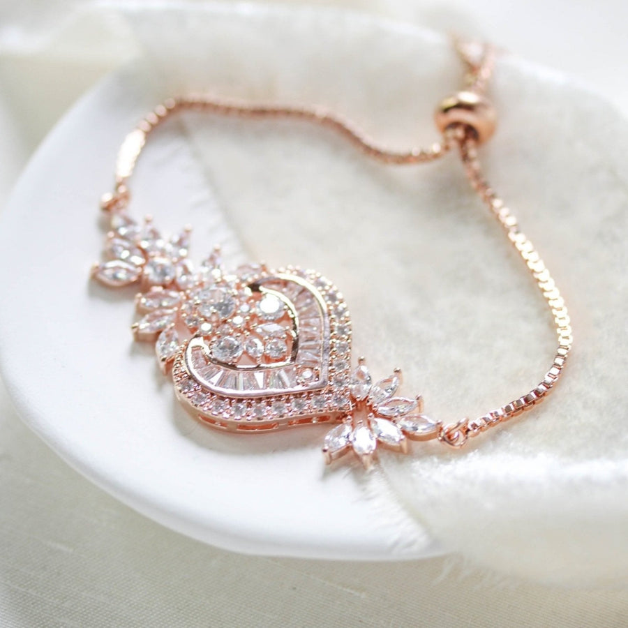 Rose gold CZ Bridal bracelet, Adjustable slide bracelet - EMMA - Treasures by Agnes