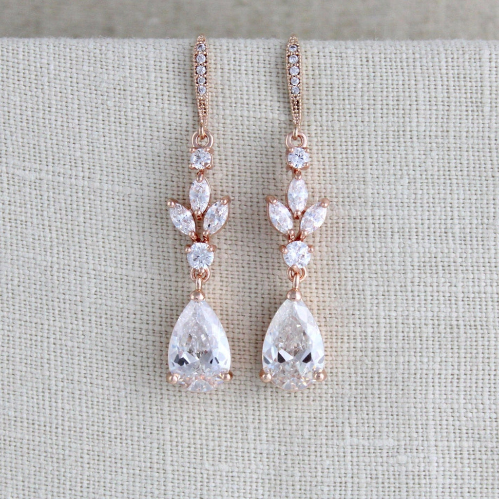 Rose gold CZ bridal earrings - LAUREN - Treasures by Agnes