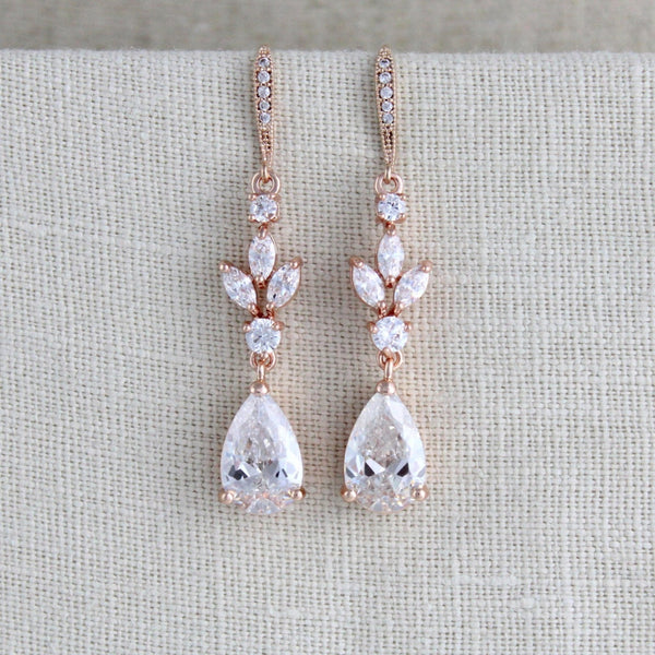 Rose gold CZ bridal earrings - LAUREN - Treasures by Agnes