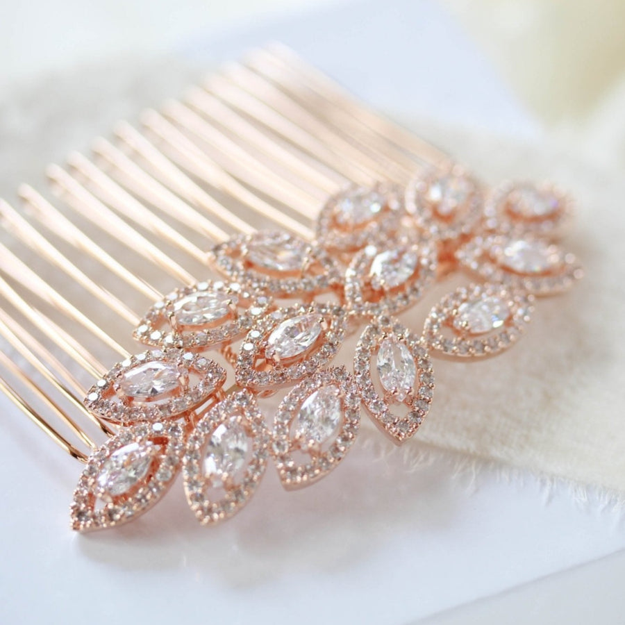Rose gold CZ bridal hair comb - SCARLETT - Treasures by Agnes