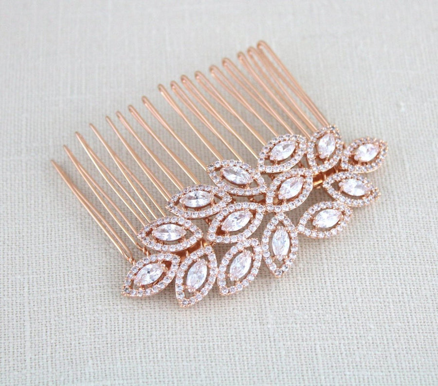 Rose gold CZ bridal hair comb - SCARLETT - Treasures by Agnes