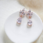 Rose gold CZ drop Bridal earrings Bridesmaid gift - LAUREN - Treasures by Agnes