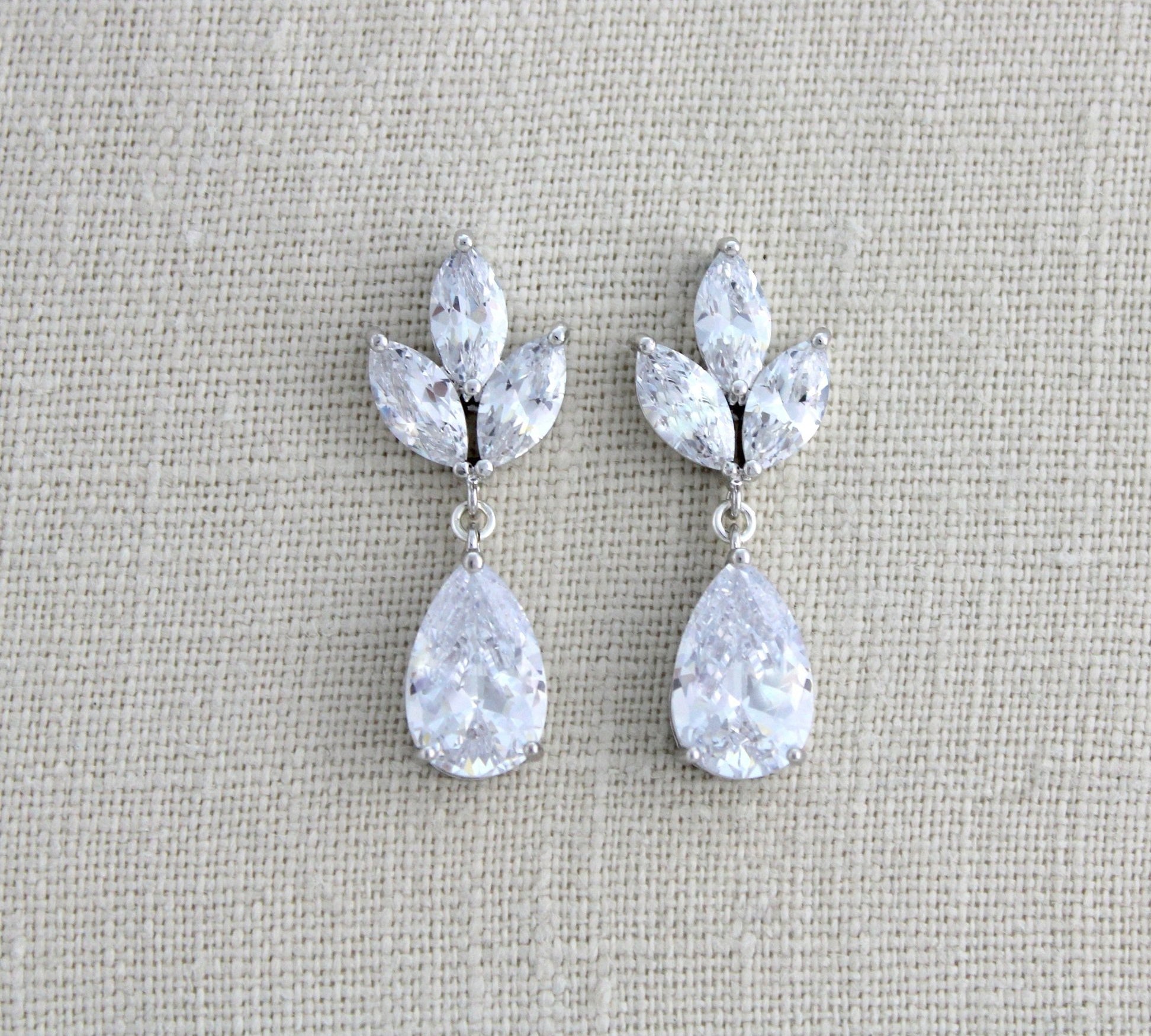 Rose gold CZ drop Bridal earrings Bridesmaid gift - LAUREN - Treasures by Agnes
