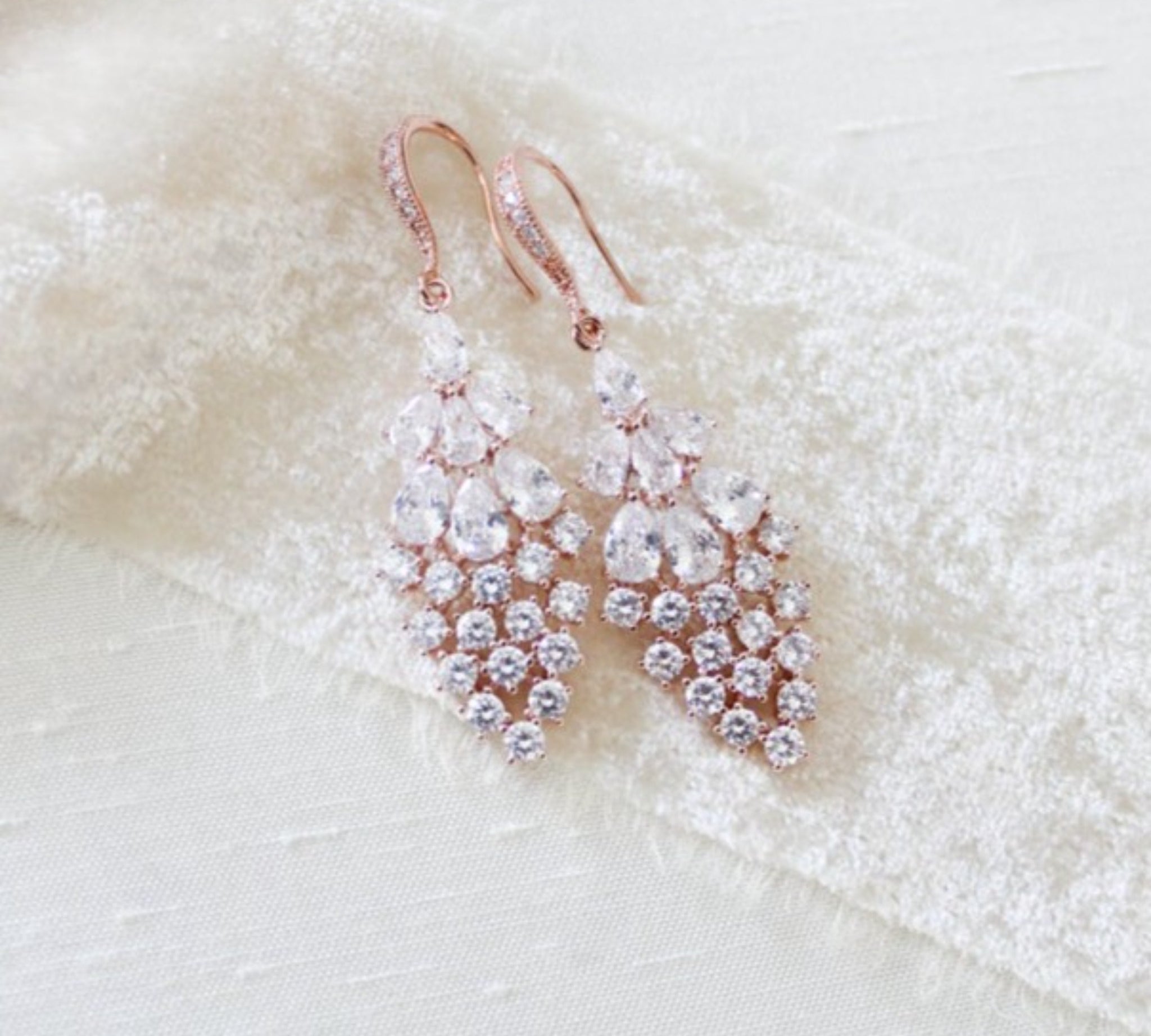 Rose gold CZ Drop Bridal earrings - SUMMER - Treasures by Agnes