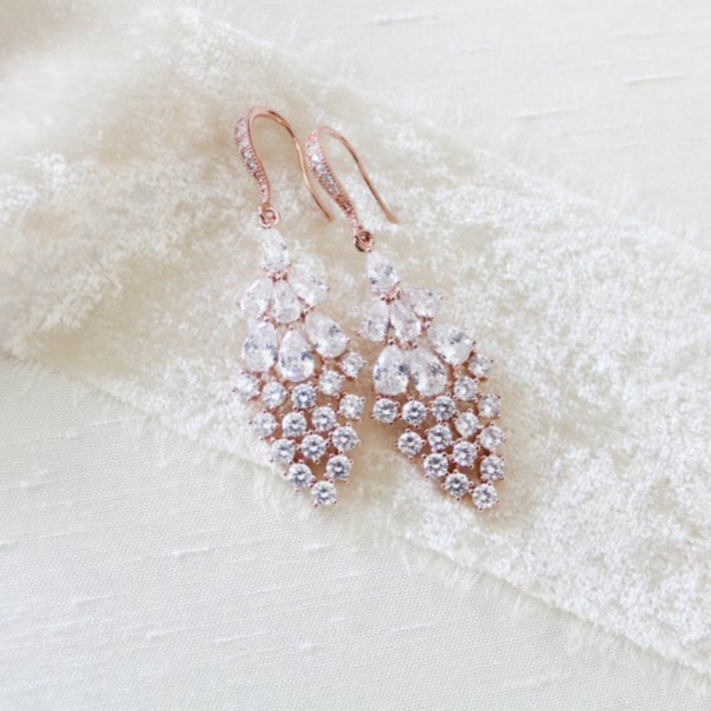Rose gold CZ Drop Bridal earrings - SUMMER - Treasures by Agnes