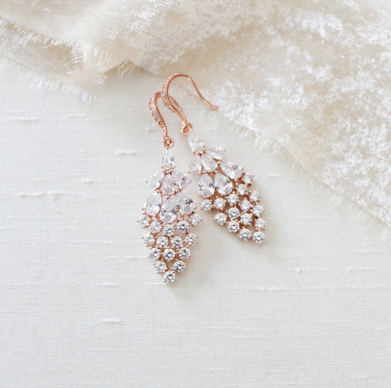 Rose gold CZ Drop Bridal earrings - SUMMER - Treasures by Agnes