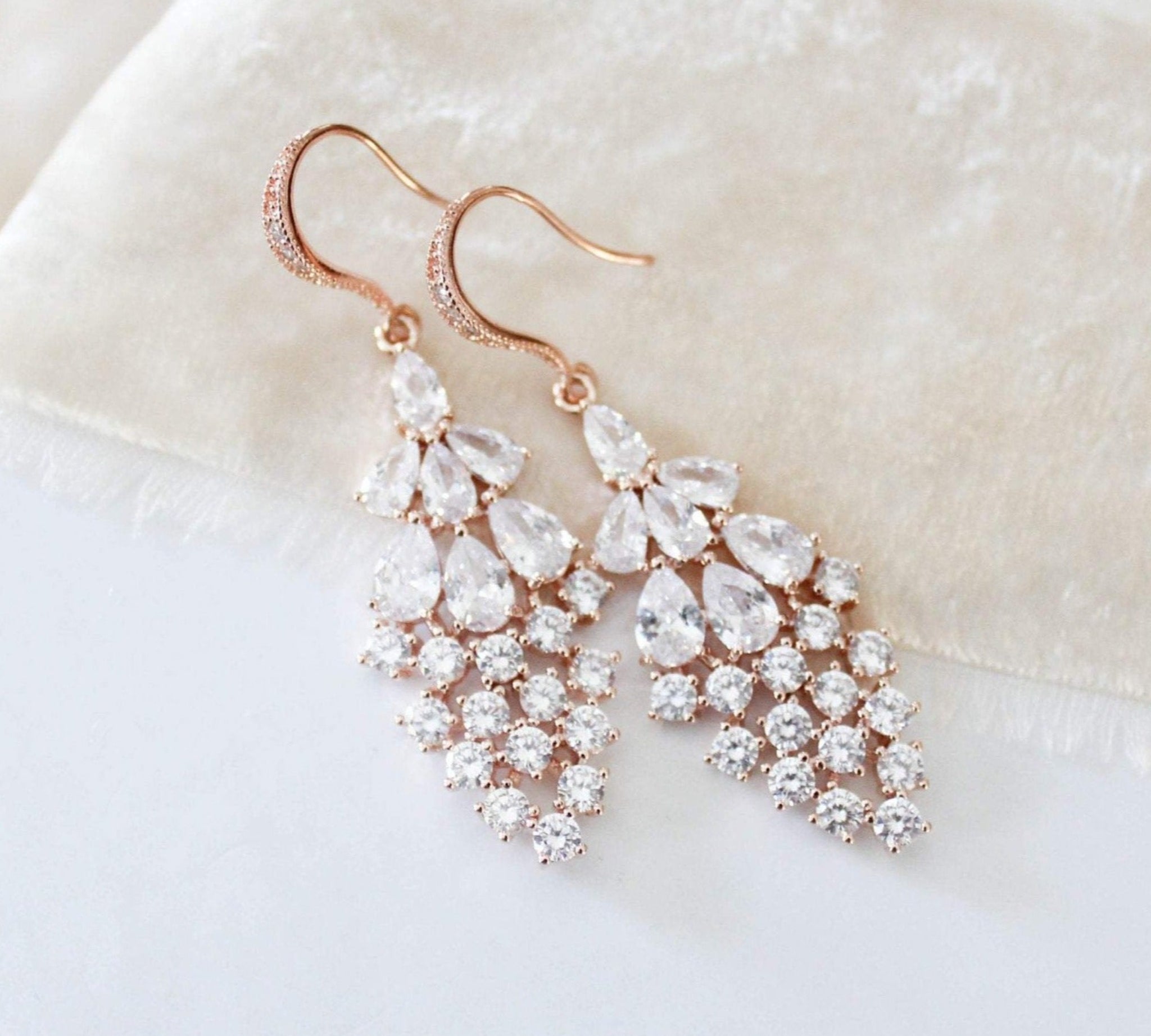 Rose gold CZ Drop Bridal earrings - SUMMER - Treasures by Agnes