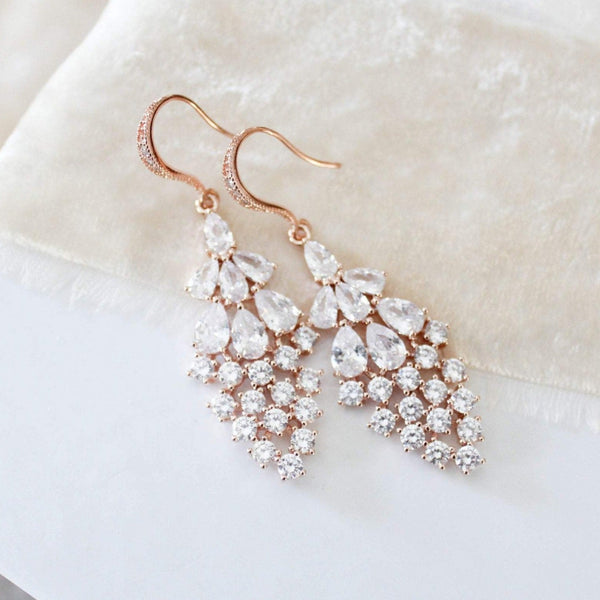 Rose gold CZ Drop Bridal earrings - SUMMER - Treasures by Agnes