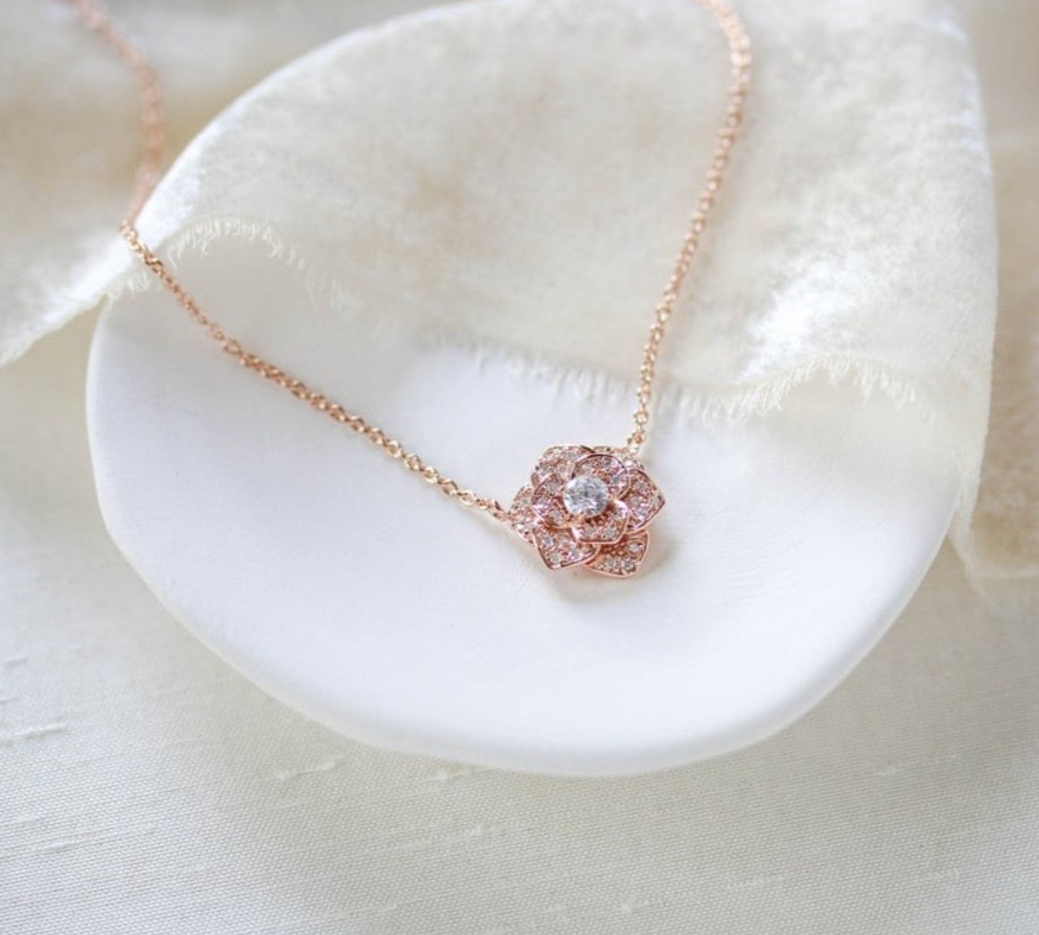 Rose gold CZ floral Bridal necklace - MORGAN - Treasures by Agnes