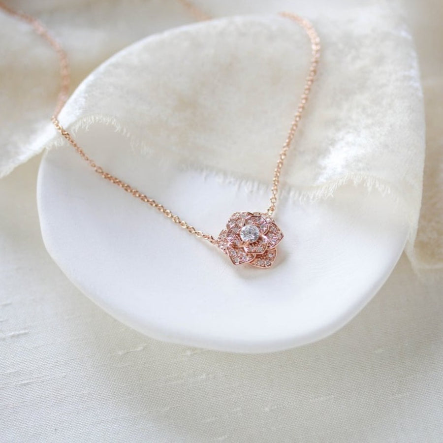 Rose gold CZ floral Bridal necklace - MORGAN - Treasures by Agnes