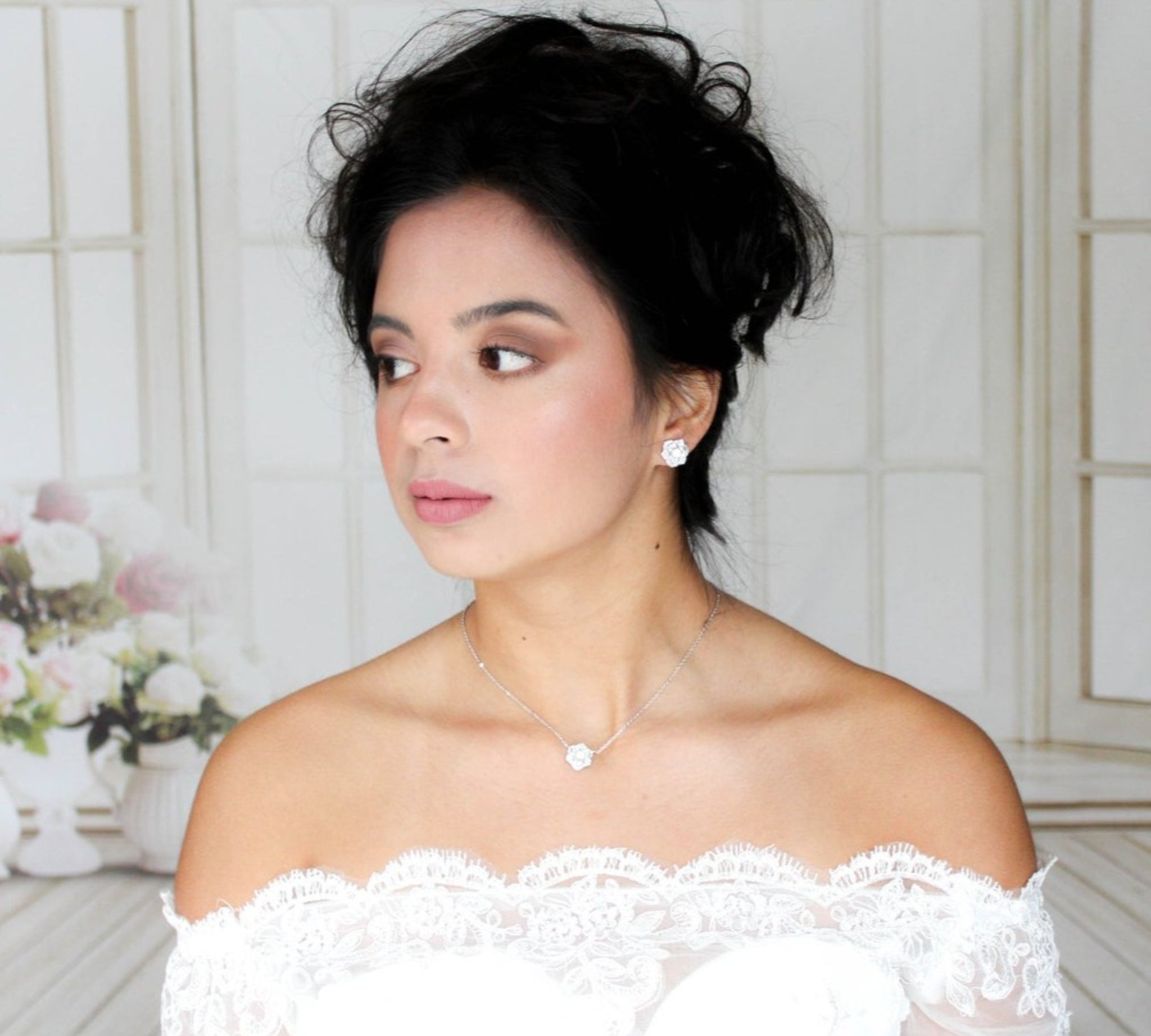 Rose gold CZ floral Bridal necklace - MORGAN - Treasures by Agnes