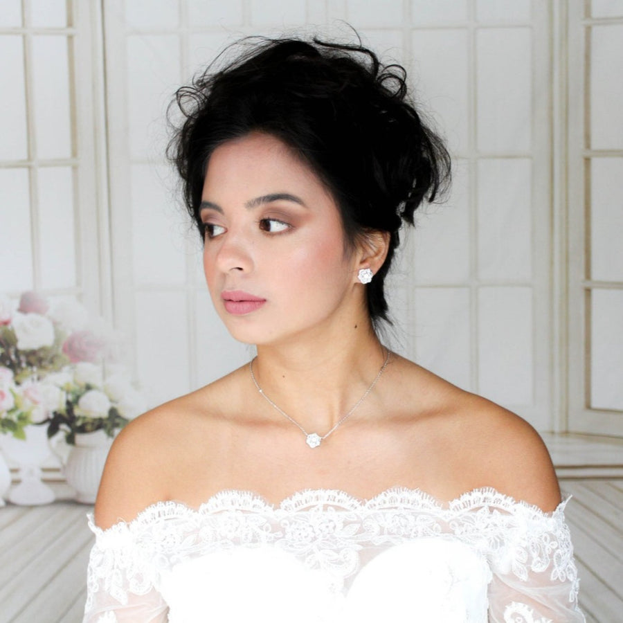 Rose gold CZ floral Bridal necklace - MORGAN - Treasures by Agnes