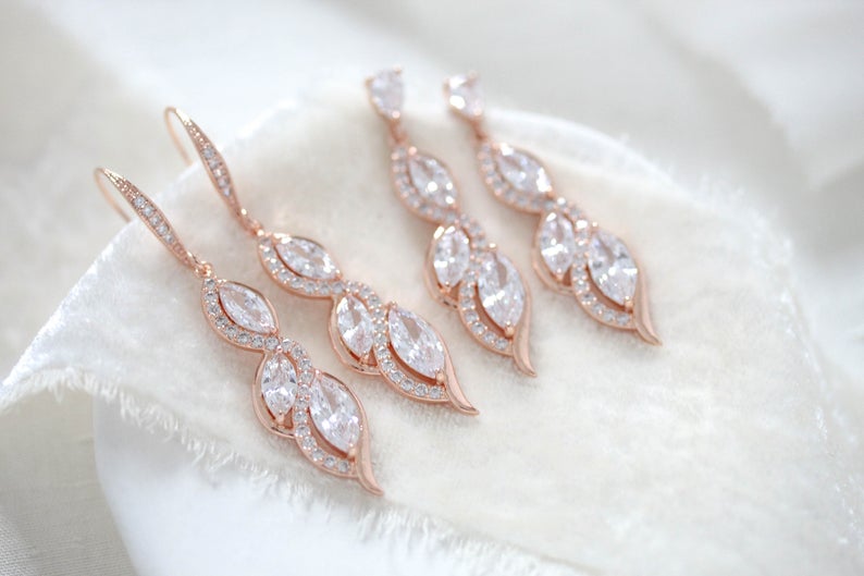 ADELIE Gold Drop Bridal Earrings | EDEN LUXE Bridal