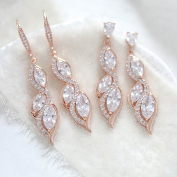 Rose gold dangle Bridal earrings - HADELY - Treasures by Agnes