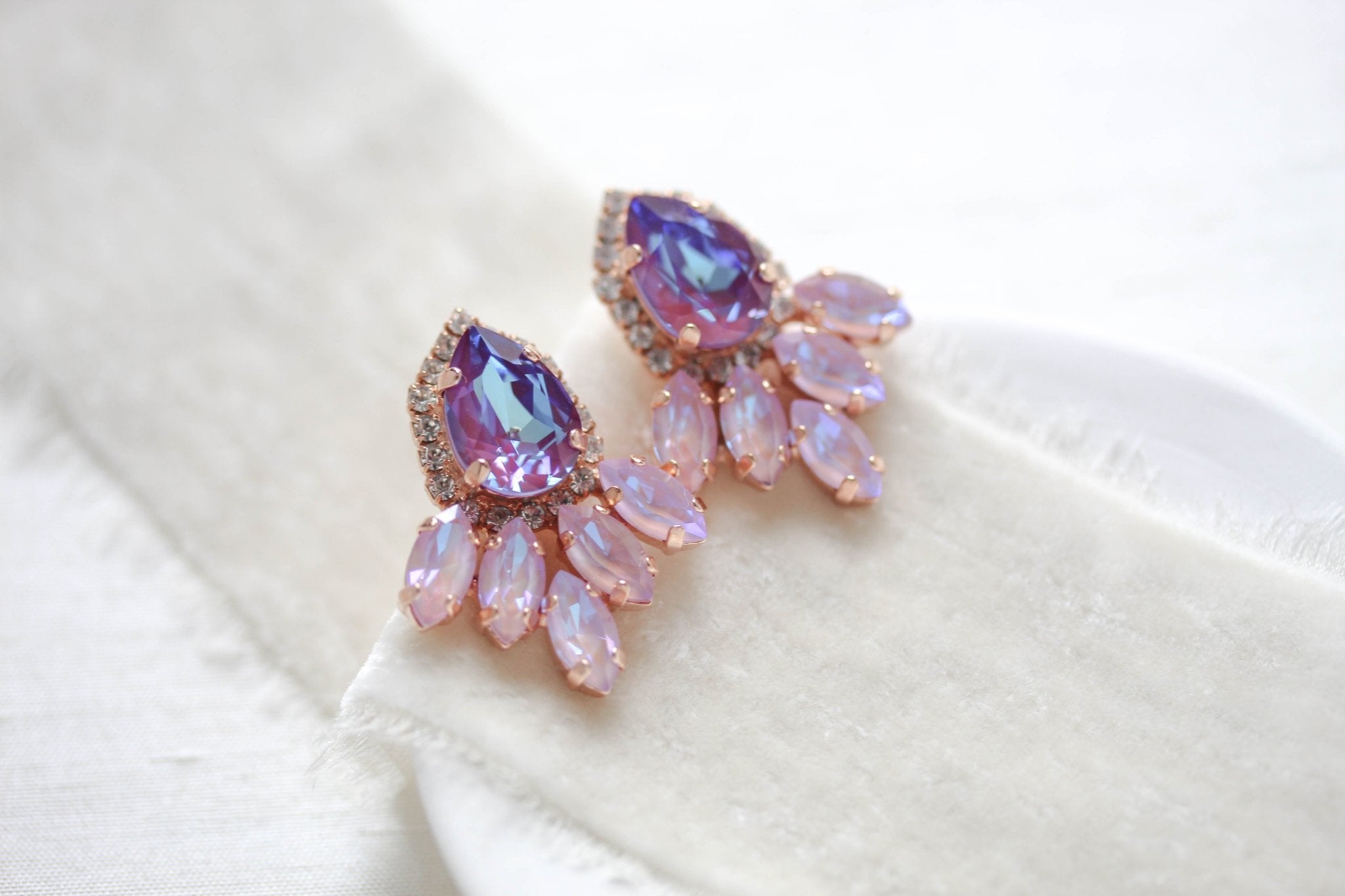 Rose gold earrings with lilac and purple crystals - SAWYER - Treasures by Agnes