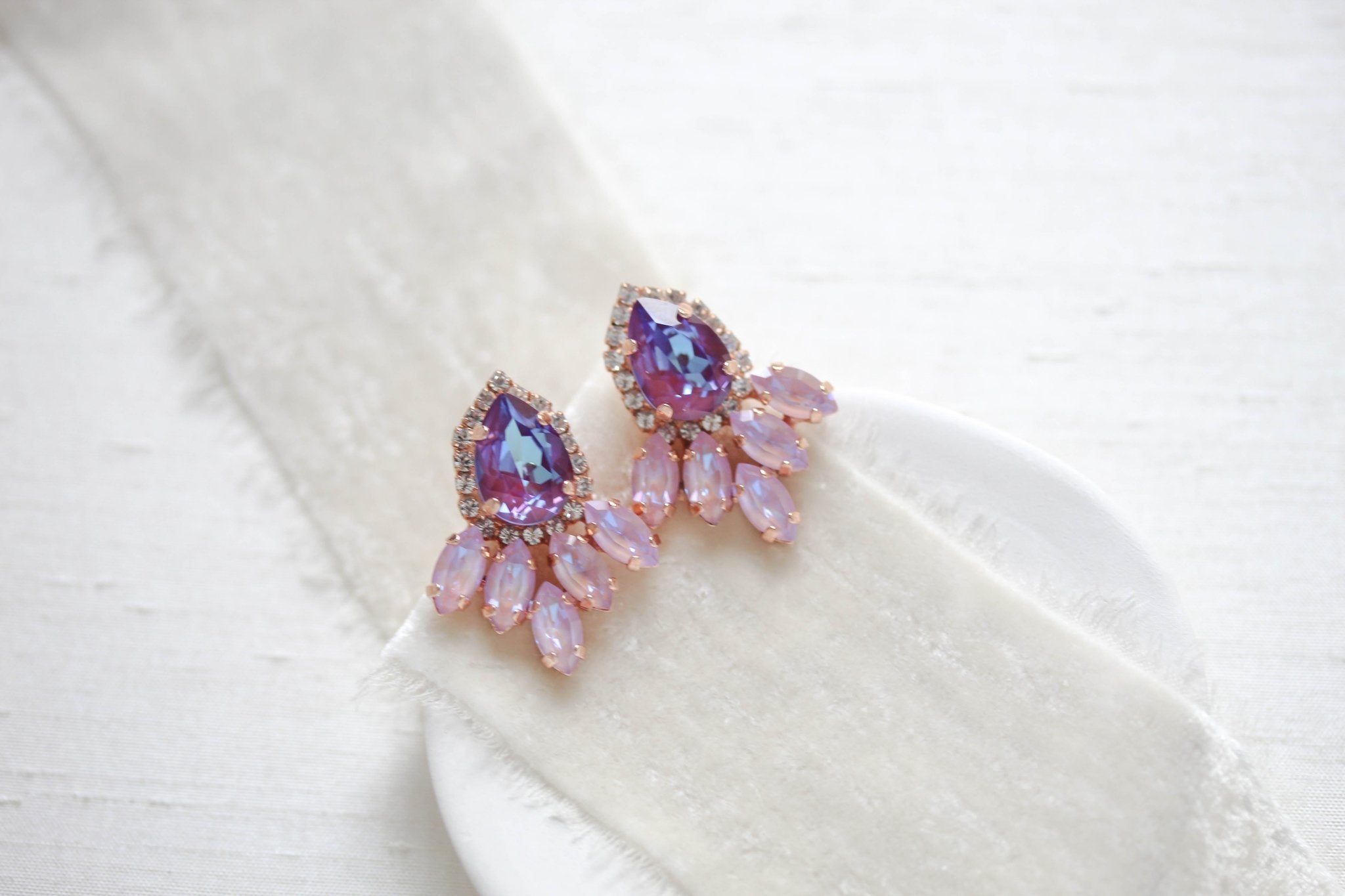Rose gold earrings with lilac and purple crystals - SAWYER - Treasures by Agnes