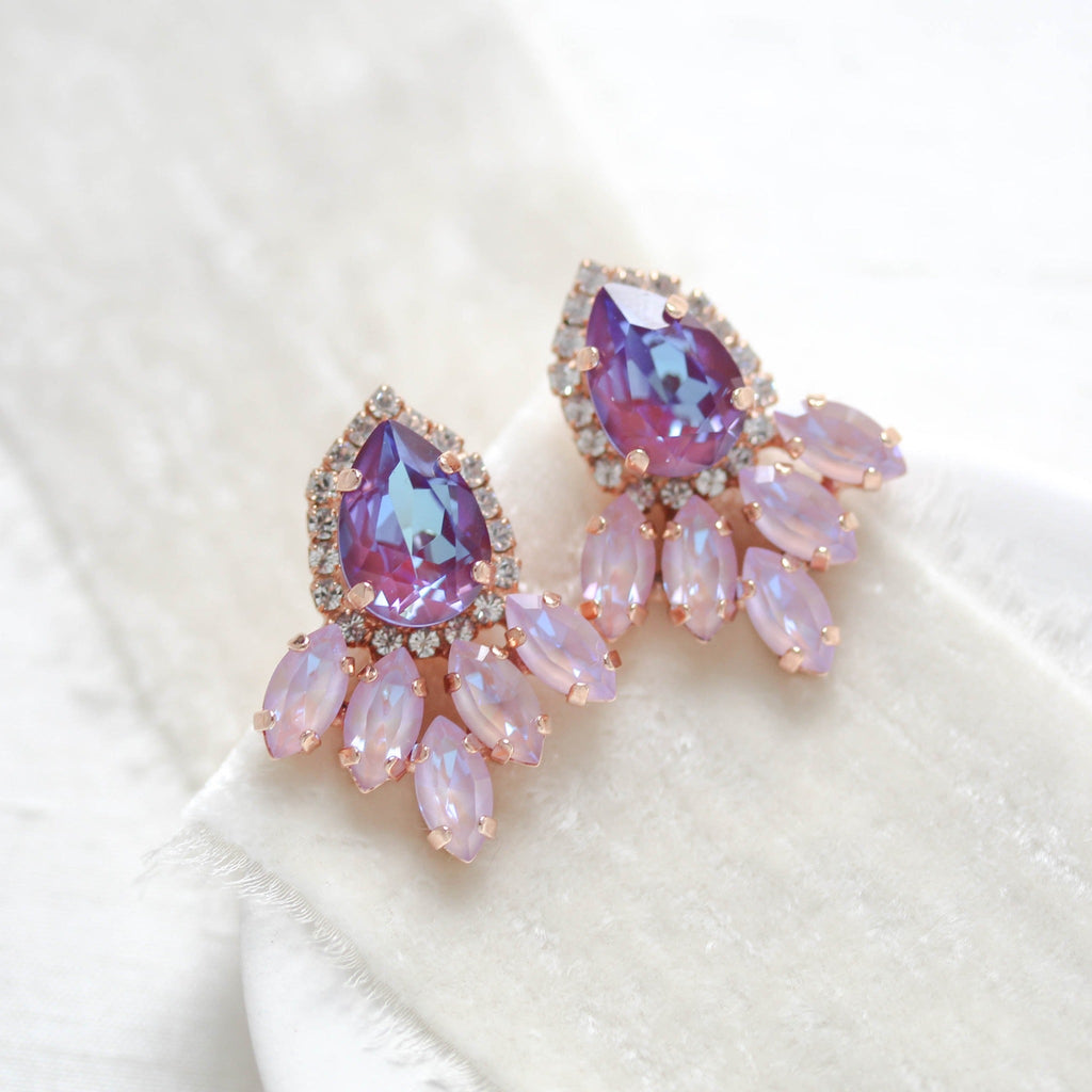 Rose gold earrings with lilac and purple crystals - SAWYER - Treasures by Agnes