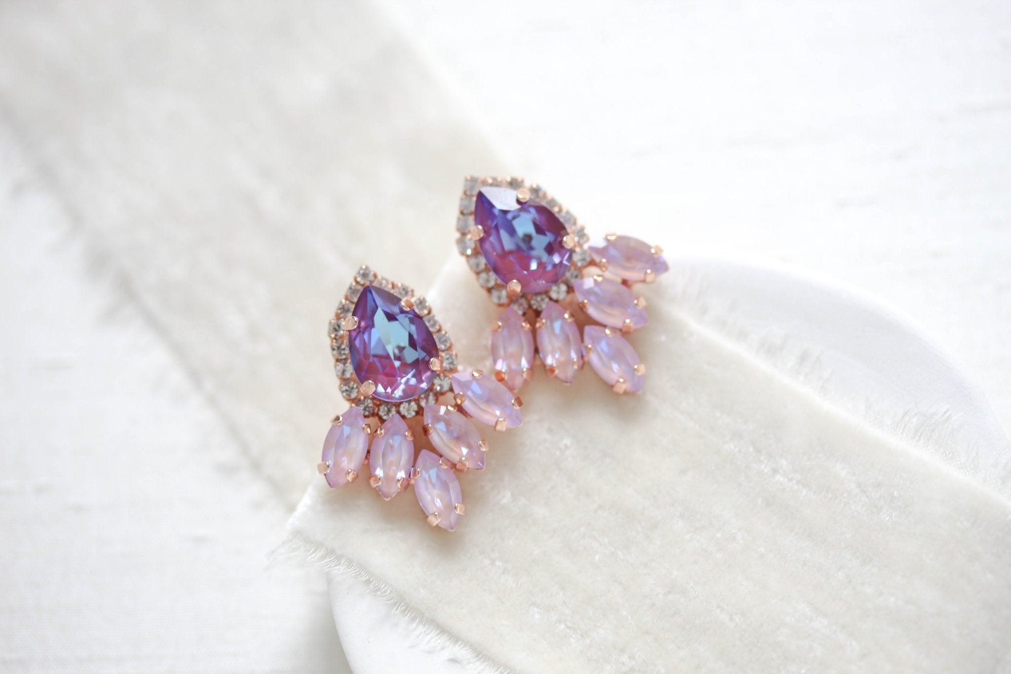 Rose gold earrings with lilac and purple crystals - SAWYER - Treasures by Agnes
