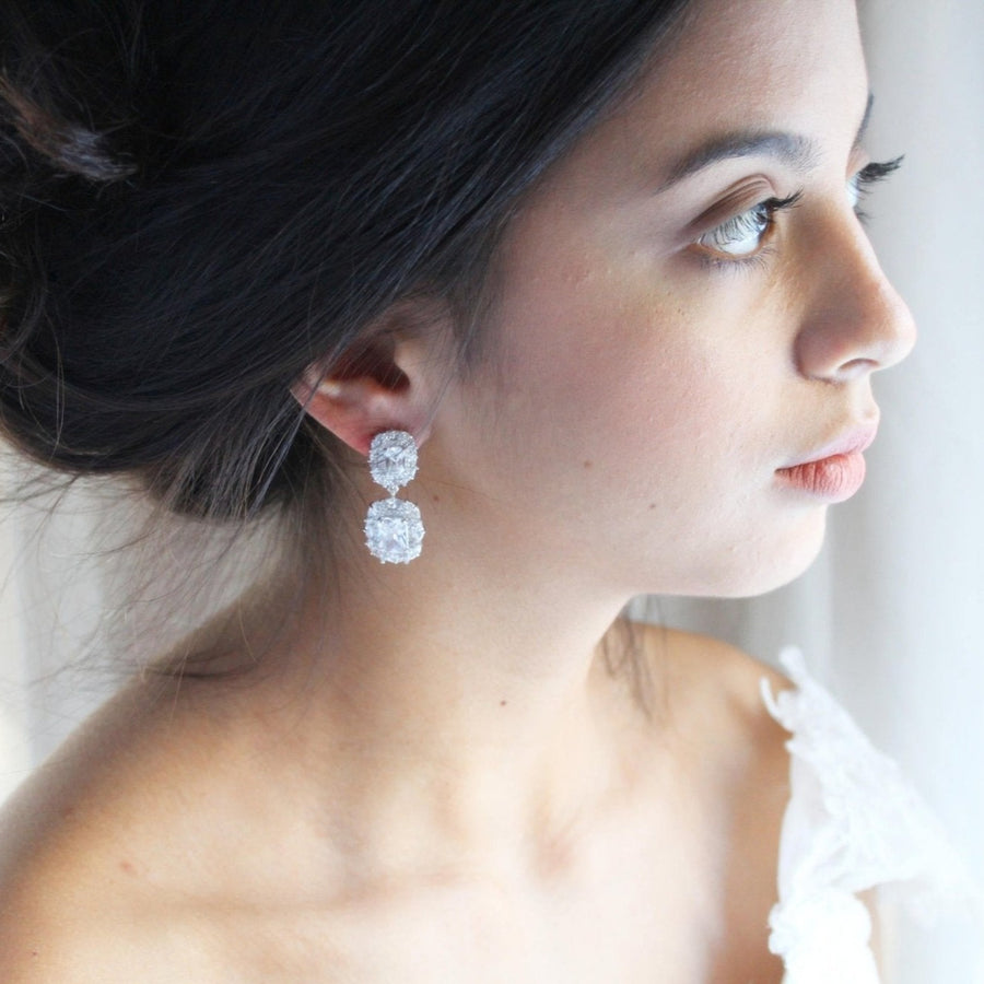 Rose gold Emerald cut Cubic Zirconia Bridal earrings - MAYA - Treasures by Agnes