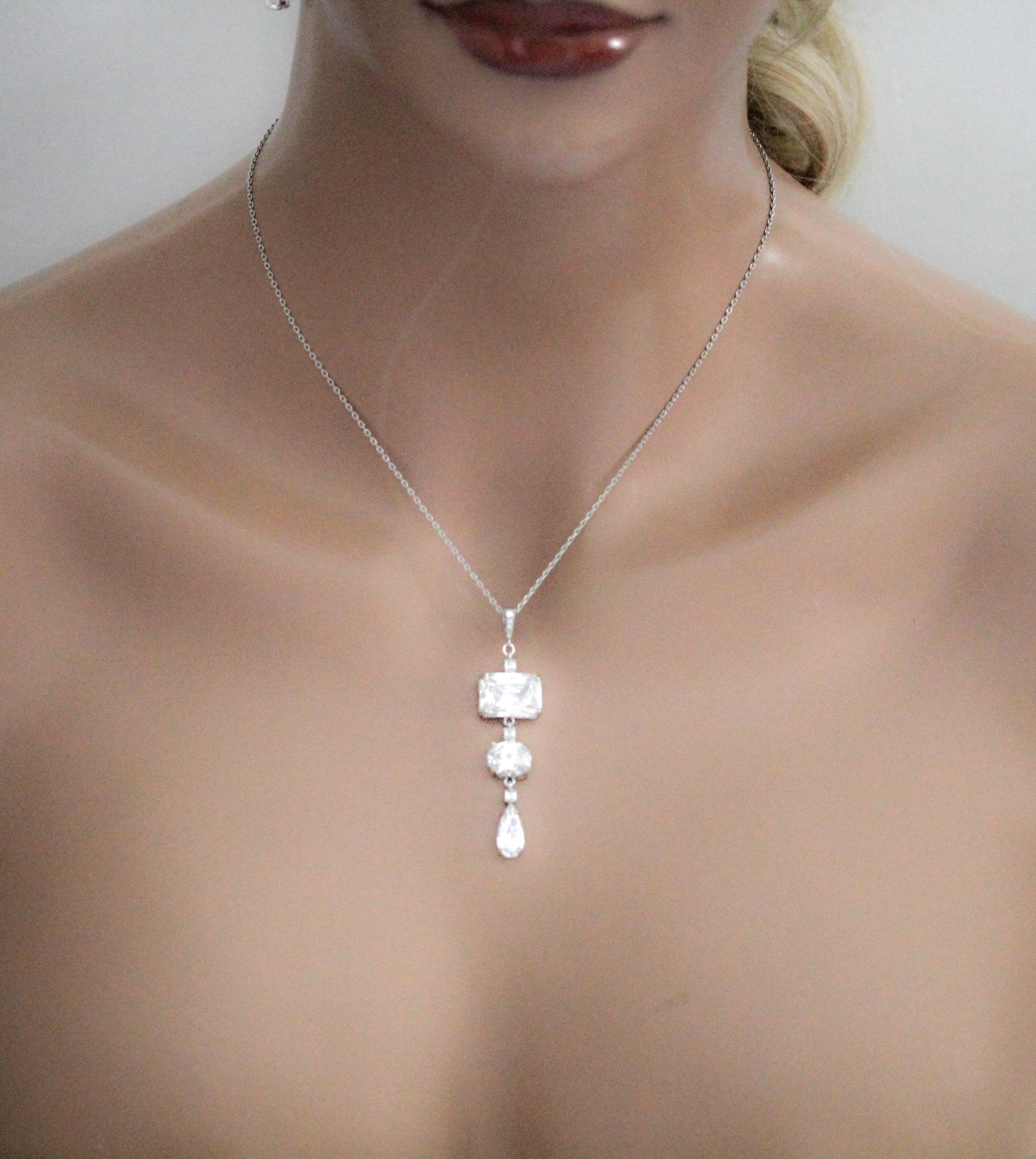 Rose gold emerald cut pendant necklace - ADELINE - Treasures by Agnes