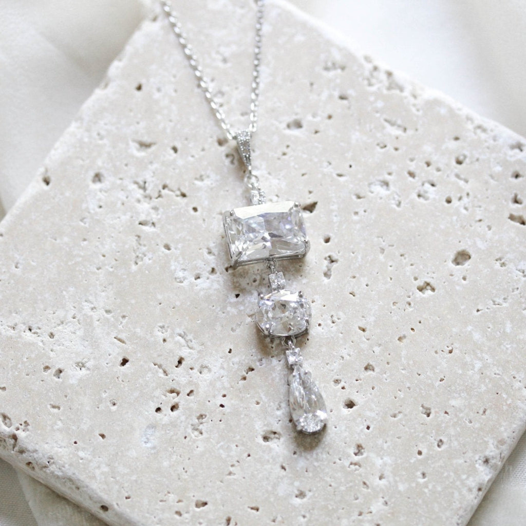 Rose gold emerald cut pendant necklace - ADELINE - Treasures by Agnes