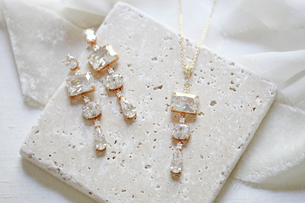 Rose gold emerald cut pendant necklace - ADELINE - Treasures by Agnes