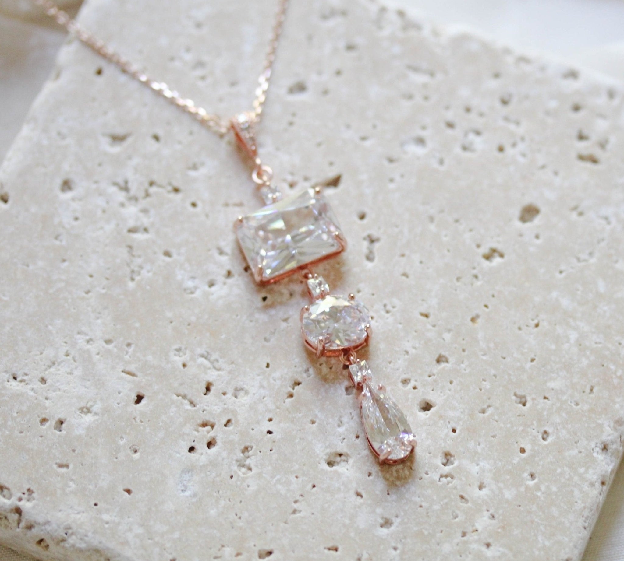 Rose gold emerald cut pendant necklace - ADELINE - Treasures by Agnes