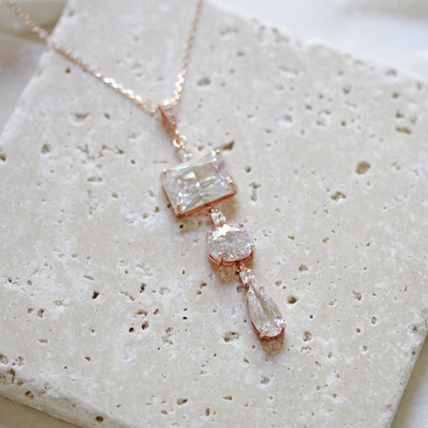 Rose gold emerald cut pendant necklace - ADELINE - Treasures by Agnes