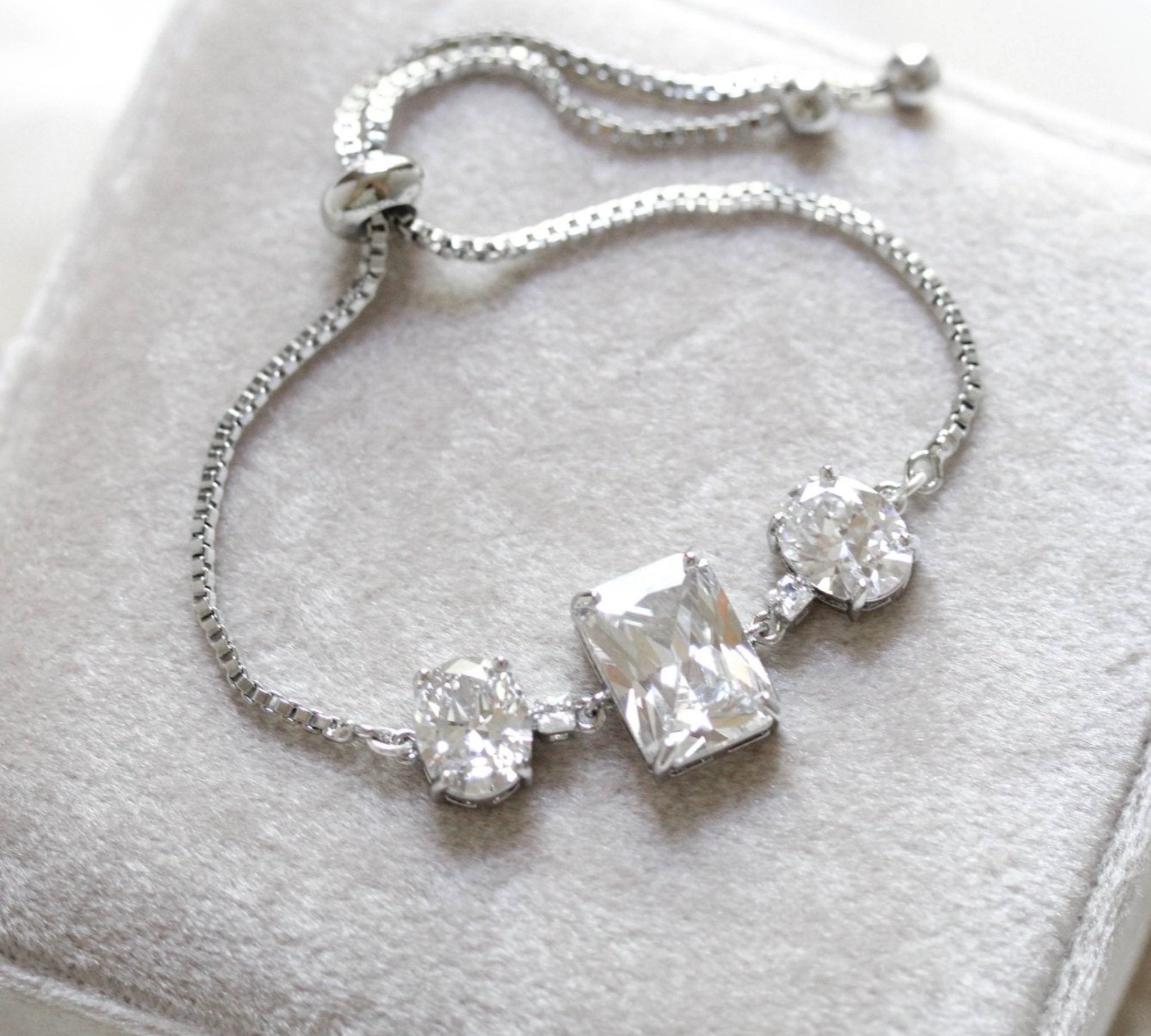 Rose gold emerald cut slide bracelet - ADELINE - Treasures by Agnes