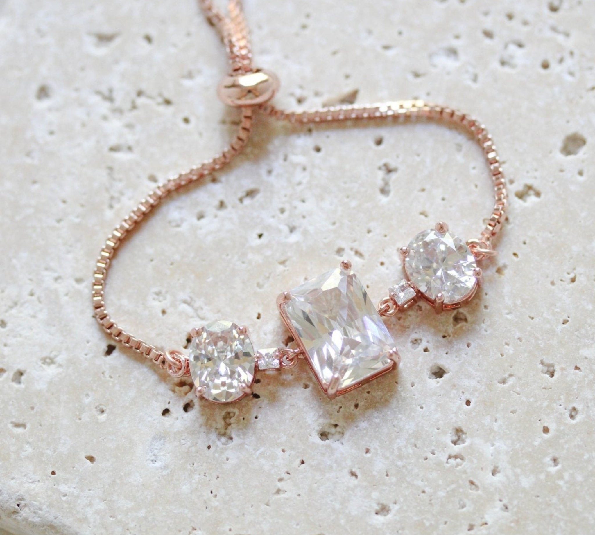 Rose gold emerald cut slide bracelet - ADELINE - Treasures by Agnes