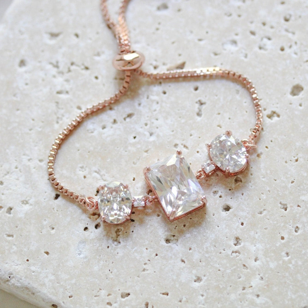 Rose gold emerald cut slide bracelet - ADELINE - Treasures by Agnes