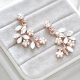 Rose gold Floral Bridal earrings with White opal crystals - EVA - Treasures by Agnes