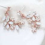 Rose gold Floral Bridal earrings with White opal crystals - EVA - Treasures by Agnes