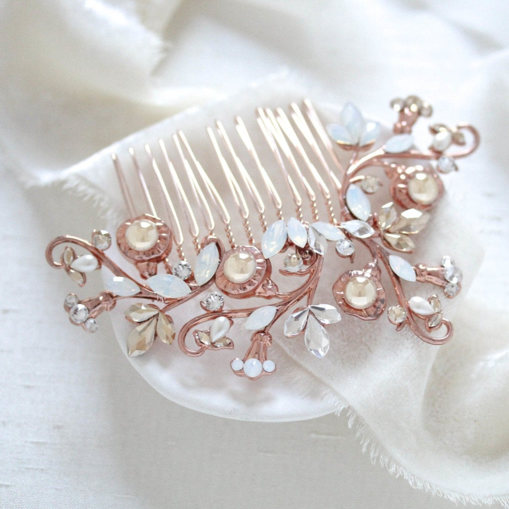 Rose gold Floral crystal hair comb - REMI - Treasures by Agnes