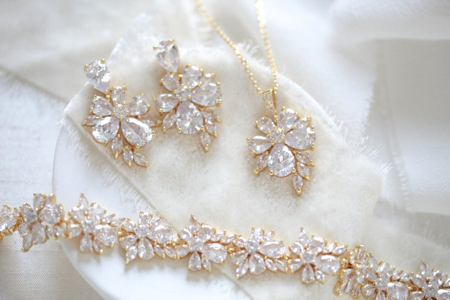 Rose gold floral cubic zirconia bridal jewelry - EMILIA - Treasures by Agnes